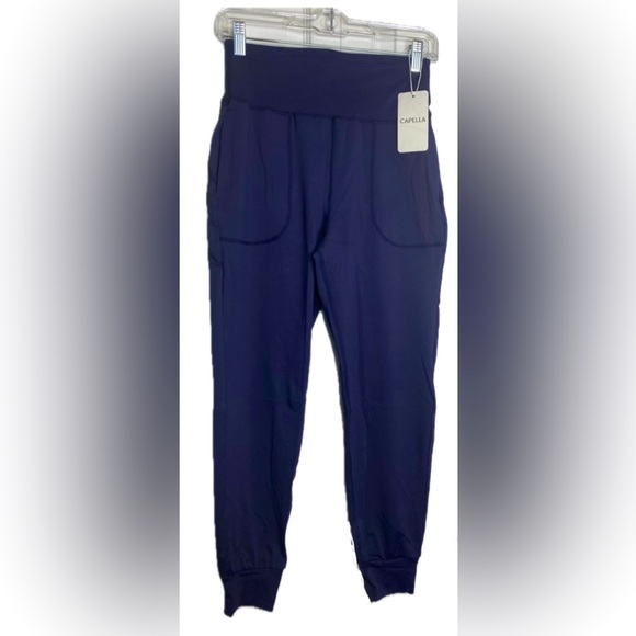 High Waisted Wide Women’s Waistband Joggers Navy - Picture 4 of 11